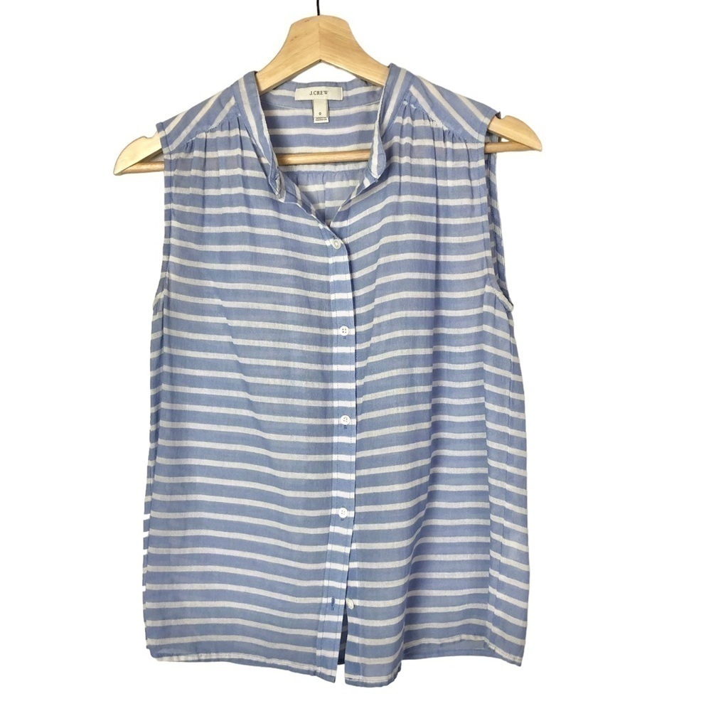 J.โ Crew Light Blue Stripe Button Down Sleeveless Tank Top 0